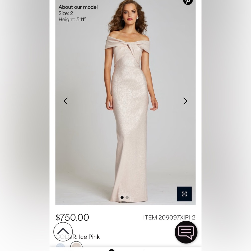 TERI JON METALLIC TWIST FRONT GOWN